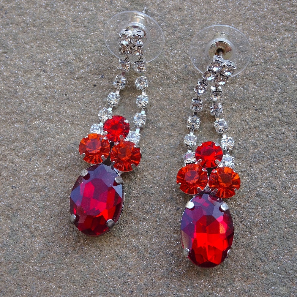 Ruby Red & Fire Orange Phoenix Clear Crystal Silv… - image 2